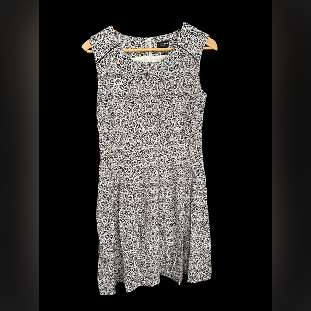 Cyrillus Paris blue white printed sleeveless dress summer spring size 6